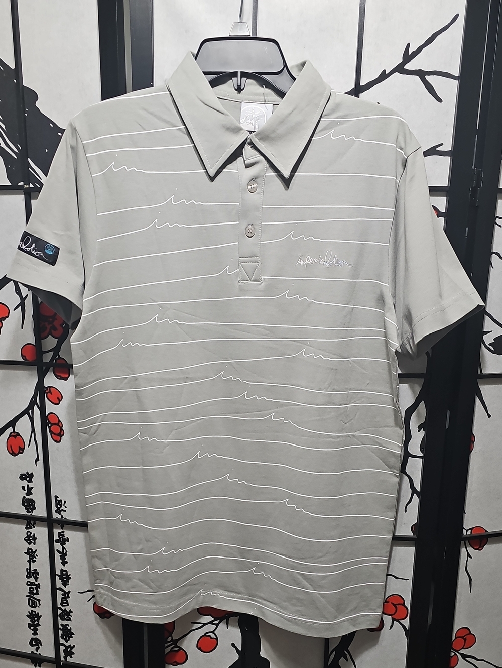 Imperial Motion Light Gray Polo with White Wave Stripes Small New